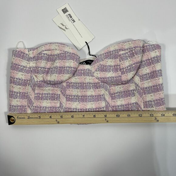 ZARA‎ Textured Tweed Strapless Corset Crop Top size M NWT - Picture 3 of 6